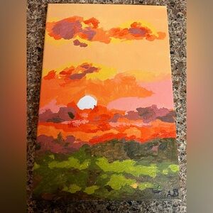 New hand painted by me acrylic on canvas painting fall sunset in the forest